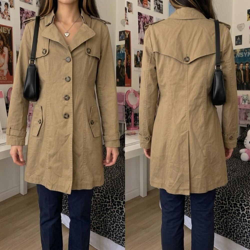 BB Dakota Tan Trench Coat Size Medium Cotton Preppy Indie Minimalist City Y2K